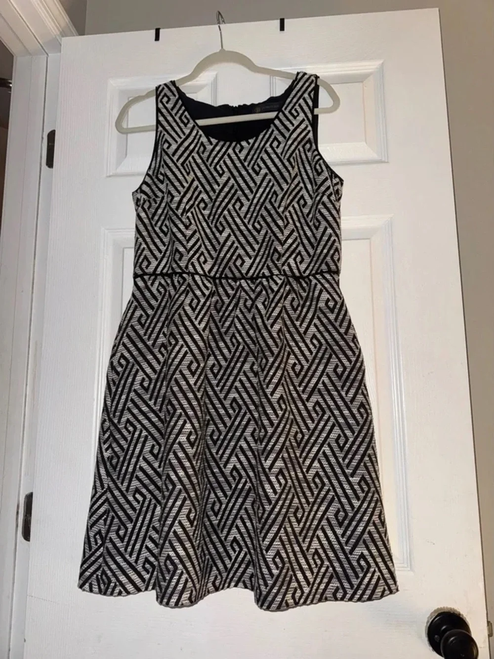 Coach Black and White Geometric Fit-and-Flare Dress